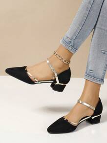 Bombas de salto alto fechadas para mulheres no outono/inverno, elegantes, confortáveis, sola macia, sandália preta de verão, design vazado, sapato de trabalho antiderrapante, Dia dos Namorados