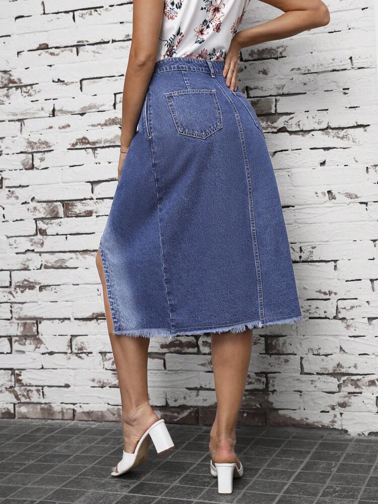 Frayed Hem Split Denim Mini Skirt