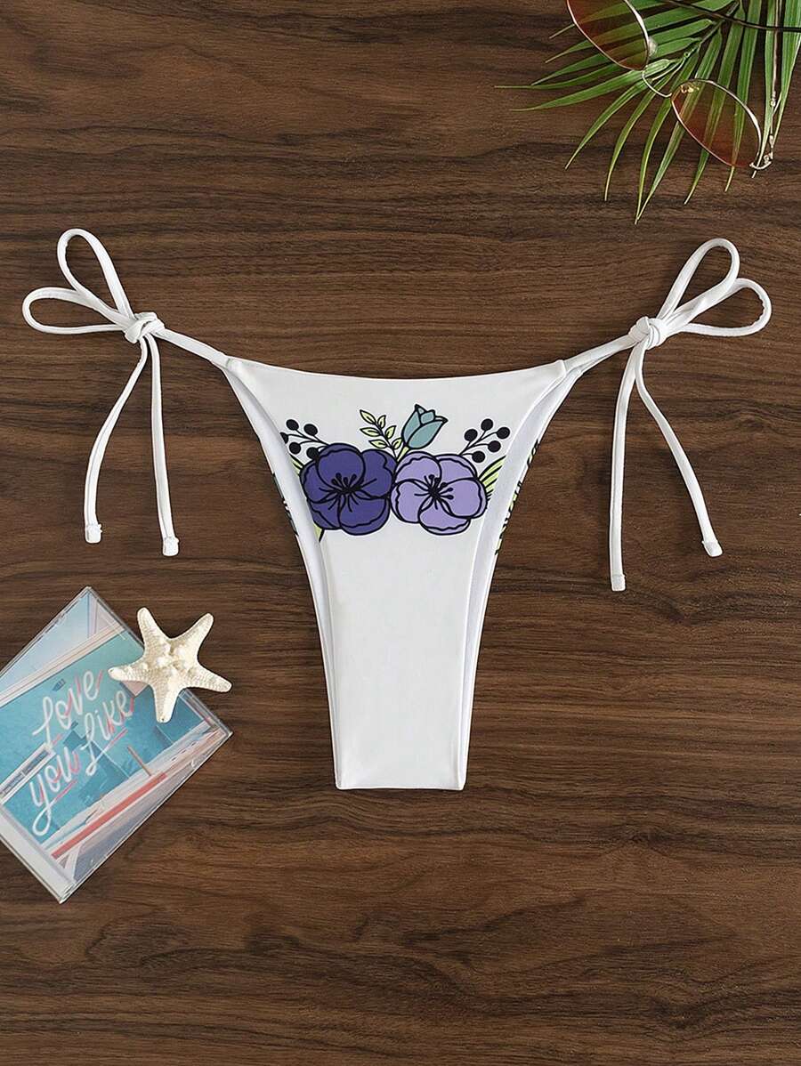 SHEIN Swim Summer Beach Print Low Waist Sexy Bikini Bottoms - Multicolor - View 1