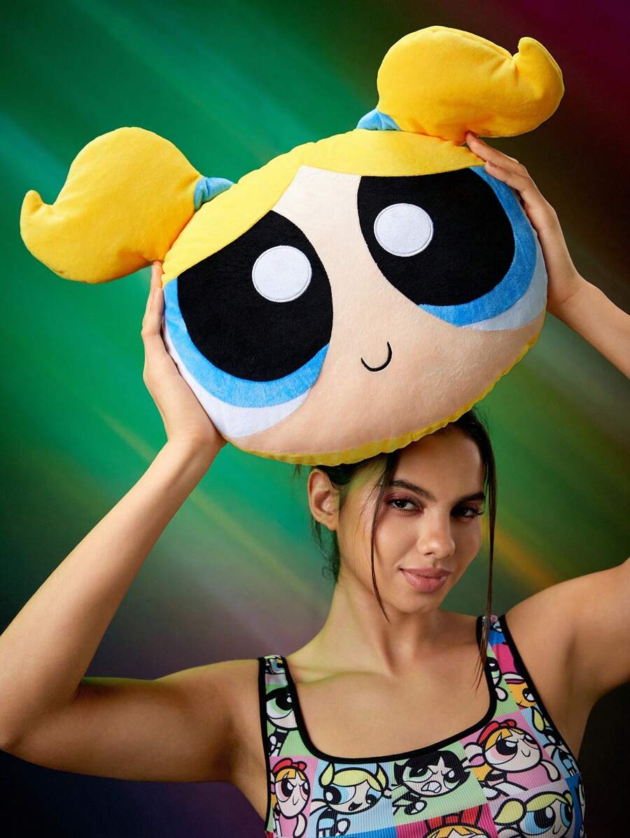 THE POWERPUFF GIRLS X SHEIN Cute Cartoon Yellow Plush Pillow