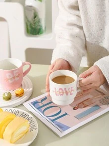 SHEIN Basic living 手工製陶馬克杯，陶質白色咖啡杯，設計充滿愛意，適合飲用飲料、果汁、茶、咖啡，配有提手，完美的1個杯子 - 白色 - 查看 4