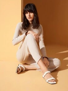 SheIn BIZ Của phụ nữ Trắng Đúng mốt Bằng phẳng Chóp giầy hình vuông Dép xăng đan - trắng - Xem 7