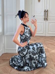 EastFlair 女性花卉印花露背無袖吊帶連衣裙 - 彩色 - 查看 4