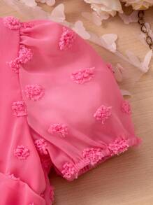 SHEIN Toddler Girls' Pink Chiffon Puff Short Sleeve Dress - Pink - View 3
