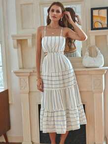 Aveloria Rosie Women's Vertical Stripe Cut-Out Waist Cami Dress Vacation Outfits Woman 