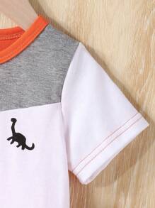 Bộ đồ liền thân chắp vá cho bé trai, màu cam tươi, quần short thời trang mới cho mùa xuân/hè, bộ đồ liền thân thoải mái cho cả trong nhà và ngoài trời - trái cam - Xem 3