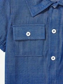 SHEIN 年輕男孩翻領口袋短袖襯衫和貨物長褲套裝2入組 - 彩色 - 查看 5