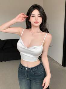 DAZY 醋酸背心上衣與一件式露背短版背心，外出穿搭上衣，舞會禮服上衣 - 白色 - 查看 4