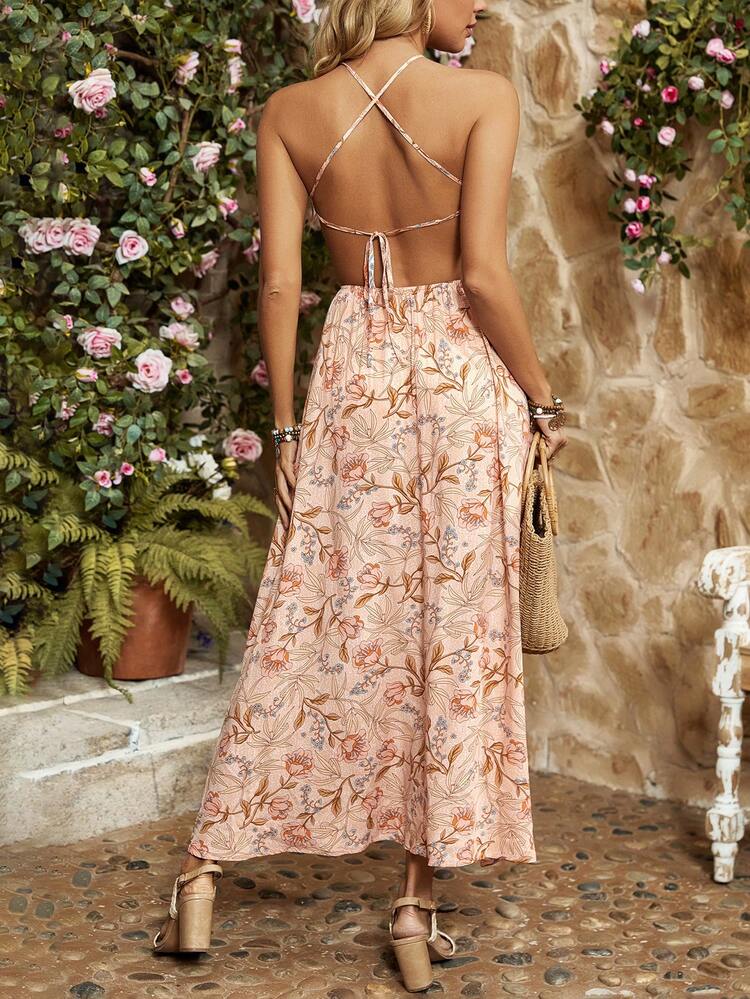 Women's Floral Print Halter Dress