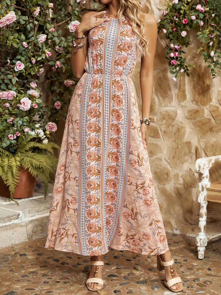 Women's Floral Print Halter Dress