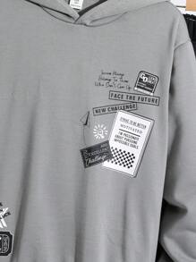 SHEIN Tween Boy Letter Pattern Hoodie & Comfortable Long Pants 2pcs/Sets - Grey - View 6