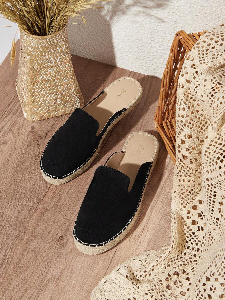 SheIn VCAY Women's Solid Color Closed Toe Flat Shoes - Black - View 1