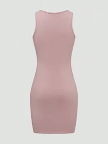 Flirla Conjunto De Vestido De Tres Colores De Estilo De Chaleco De Cuello Redondo Hueco Para Mujeres