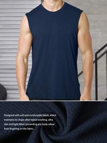 Hombres Camiseta De Tirantes Sólida, Ropa De Gimnasio De Hombre - Azul Marino - Ver 6