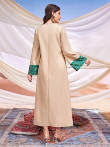 Al Najma Arabian Style Printed Bell Sleeve Loose Jalabiya Eid Dress, Modest - Apricot - View 2
