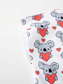 Young Girl's Heart & Koala Printed Round Neck Short Sleeve Cover Up Top - Multicolor - View 7