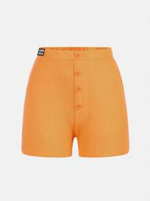 少女休閒運動純色麻花短袖t恤和短褲套裝,帶補丁細節