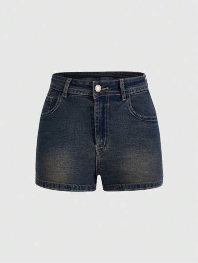 Hippie Ladies' Denim Shorts With Rhinestone Star Embroidery, School