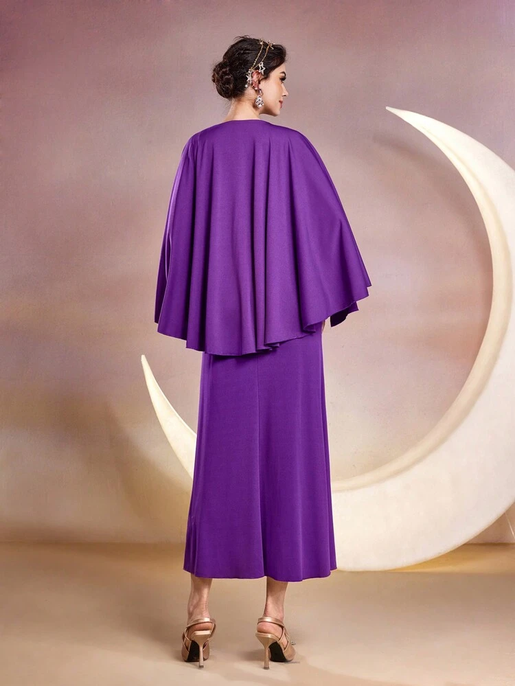 Women's V-Neck Cape Sleeve Arabian Dress Long Evening Dresses
