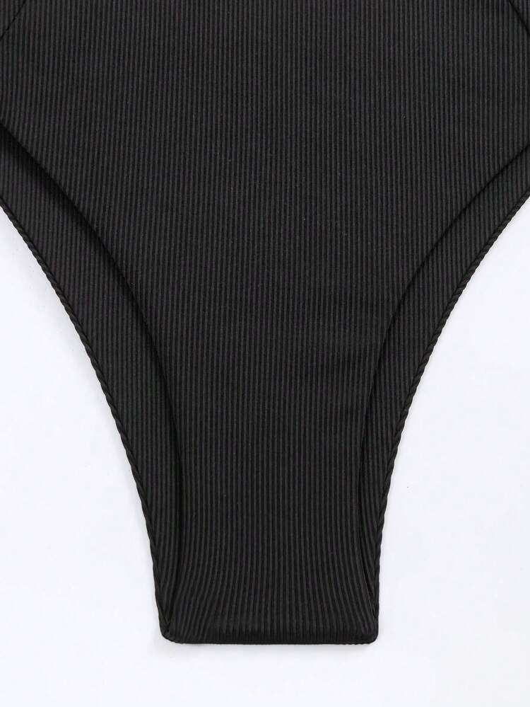 2 Sets Women's Plain Textured And Leopard Print Bikini Set Music Festival Summer Beach