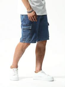 Manfinity EZcore Men's Casual Cargo Denim Shorts Baggy Cargo Plain Blue Vacation Basic Rapper Jorts Going Out Hang Out Commute Street