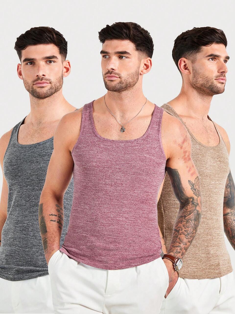 F21 Forever 21 Men's Casual Multi-Piece Floral Gauze Gray Pink Khaki Slim Fit Tank Top