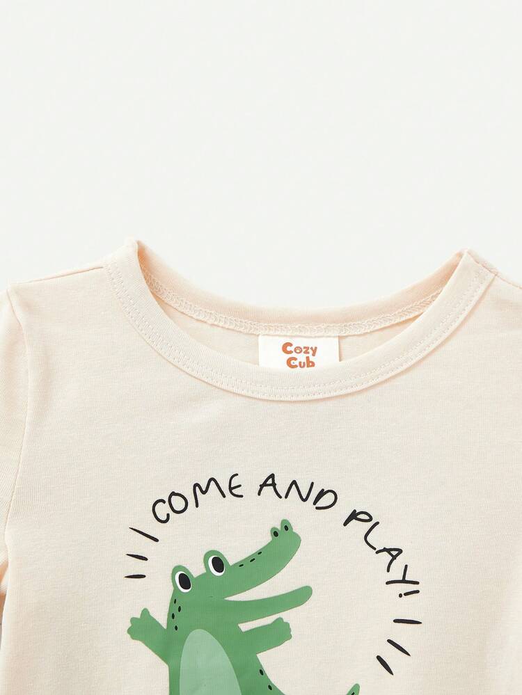 Baby Boy's Snug Fit Pajamas Set - Cartoon Crocodile Pattern Short Sleeve Round Neck Top, Casual Shorts For Home Wear, 2pcs Matching Set