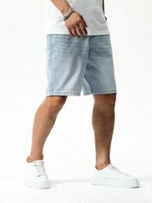 Chillumni Shorts en jean pour hommes, jambe droite, bleu Jorts uni, léger, vintage pour les vacances
