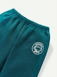 Cozy Pixies 嬰兒男童休閒字母印花圓領運動衫和長褲套裝 - 墨綠色 - 查看 5