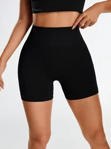 Easithlete 無縫瑜珈短褲/高腰收腹提臀/高質感/適合運動、跑步、騎乘等。 - 黑色 - 查看 3