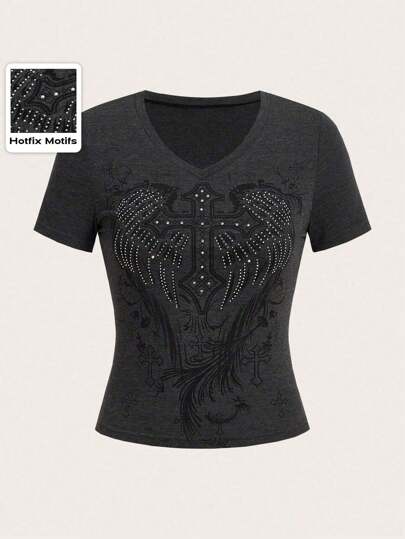 Grunge Punk T-shirt Aile & Croisé Graphique