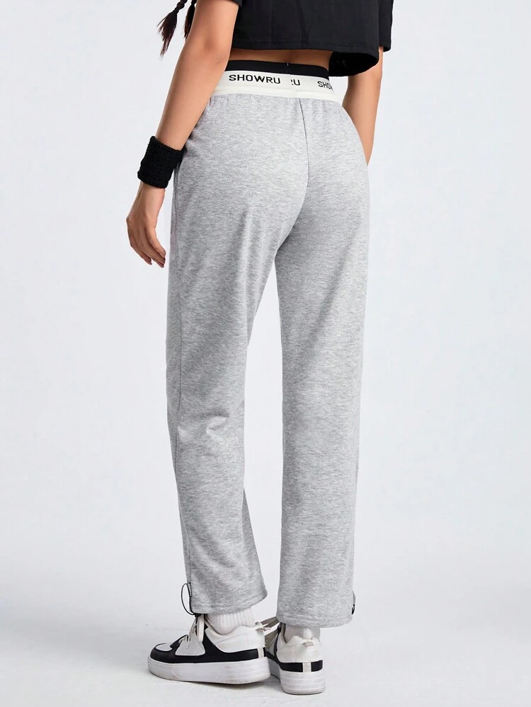 Women's Letter Print Drawstring Joggers With Cuffed Hem