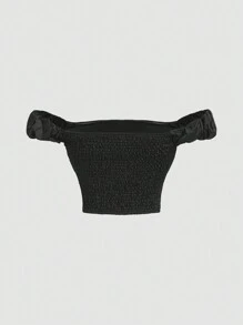SHEIN MOD Top A Fascia Satinato Nero Aderente Con Collo A Barchetta Per Donna - nero - Visualizzare 2