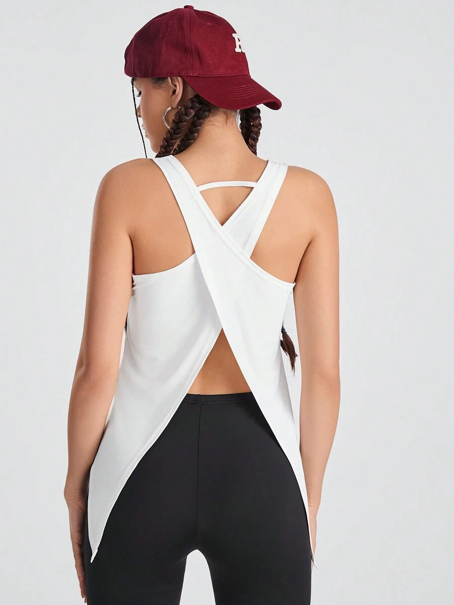 SHEIN Sports Women's Cross Back Sports Tank Top - White - View 1