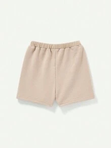 Cozy Pixies 4pcs Baby Boys' Solid Color Decorative Woven Label Short Sleeve Pullover Top And Shorts Set Matching Set - Khaki - View 2