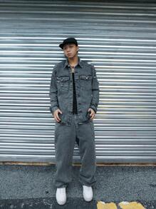 Manfinity Roghcode 男款磨損水洗牛仔夾克