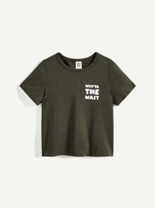 Cozy Pixies 3pcs Baby Boy Set Of Letter Print, Cartoon Dinosaur Print And Solid Color Tee