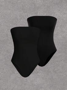 SHEIN EZwear Women's Solid Color Strapless Bodysuit - Black - View 1