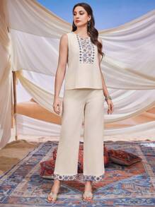 Al Najma Bộ đồ 2 món áo vest và quần blazer in họa tiết cho nữ - Nhiều màu - Xem 7