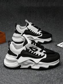 2024春季新款男士時尚運動鞋,全年適用厚底粗跟鞋,多種顏色,適合嘻哈、步行、街頭和滑板等場合 - 黑與白 - 查看 7