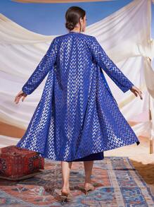 Al Najma Bộ 2 món áo khoác hở phía trước dài tay mạ vàng và váy cổ yếm cho nữ - Xanh đậm - Xem 6