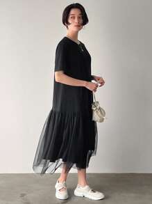 FRIFUL Ladies' Black Meshed Splicing Mesh Dress - Black - View 2