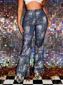 SHEIN SXY Ladies' Metallic Texture Flared Pants