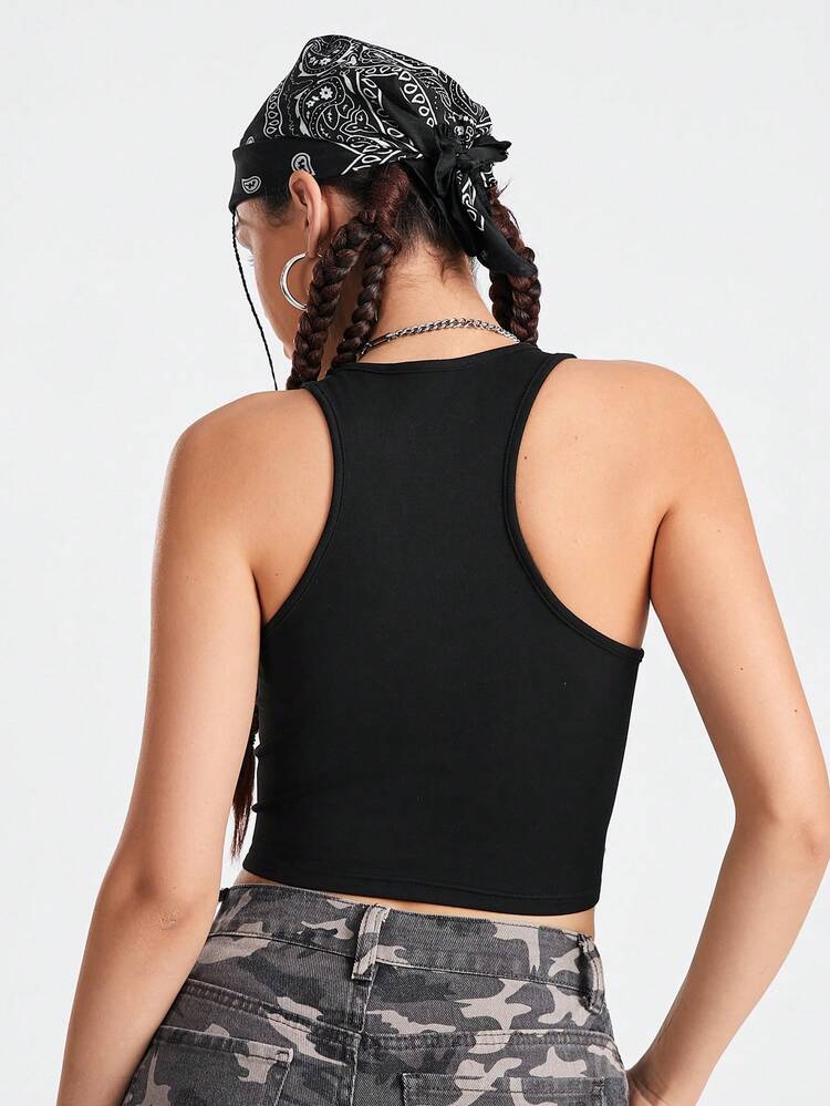 Women's Summer Asymmetrical Hem Letter Graphic Crop Sports Tank Top