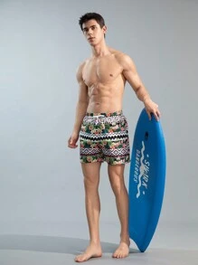 Surfspeed Men's Tropical Print Beach Shorts - Multicolor - View 5