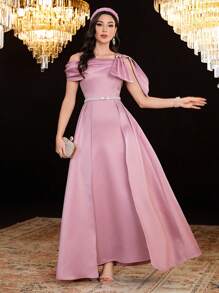 Modelyn 女士不對稱領口連身裙,鑽石裝飾 - 粉色 - 查看 5