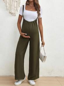 SHEIN Mono De Tirantes Suelto Y Vibrante Con Lazo Para Mujeres Embarazadas, Apto Para Vacaciones - Verde - Ver 3