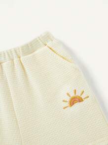 Cozy Pixies Baby Boy's Sun Embroidery Short Sleeve T-Shirt And Casual Shorts 2pcs Outfits Matching Set - Apricot - View 6
