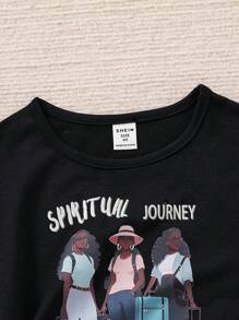 SHEIN T-shirt z krótkim rękawem i joggerami w kolorze moro dla młodej dziewczyny, modny letni strój na świeżym powietrzu