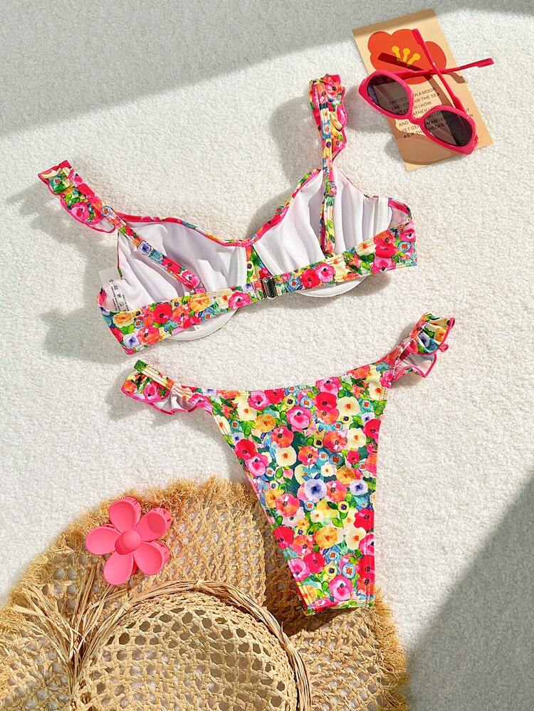 Ladies' Ditsy Floral Pattern Bikini Set Summer Beach